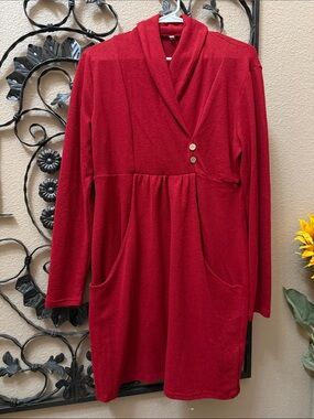 Red long sleeves sweater dress with pockets Size L